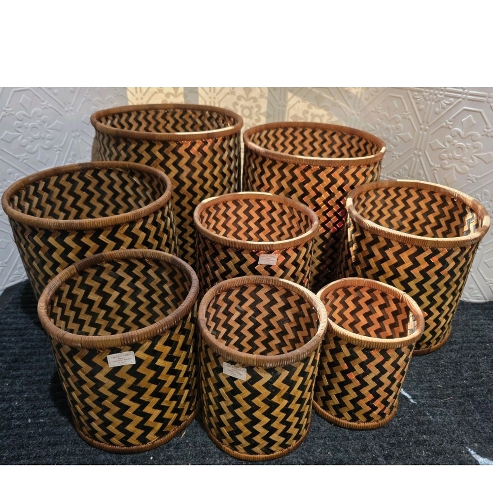 Chevron Patterned Woven Baskets - Set of 8 Nesting Baskets VINTAGE WITH TAG